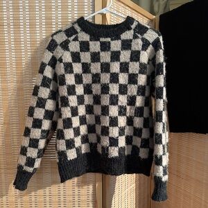 Checkered Black and Cream Women's Sweater